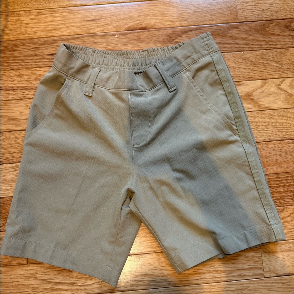 adidas boys Khaki Flat-Front Elastic-Waist Shorts